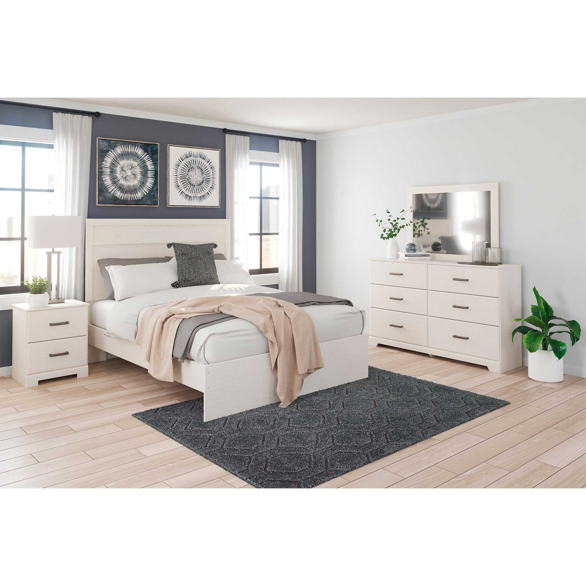 Stelsie Full Panel Bed with Mirrored Dresser