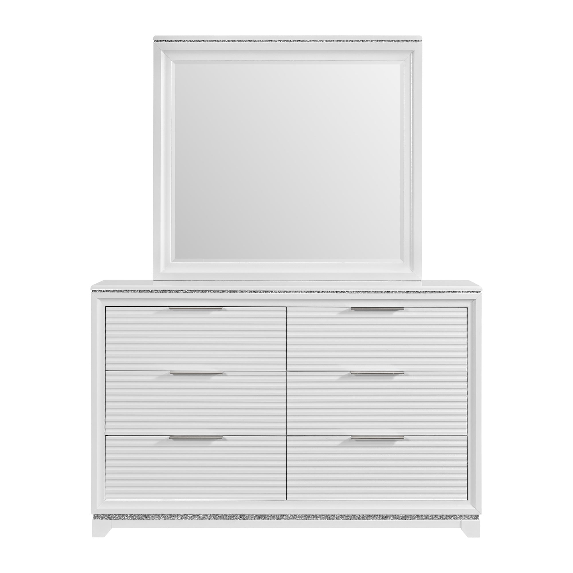 Denmark King Upholstered Bed with Mirrored Dresser