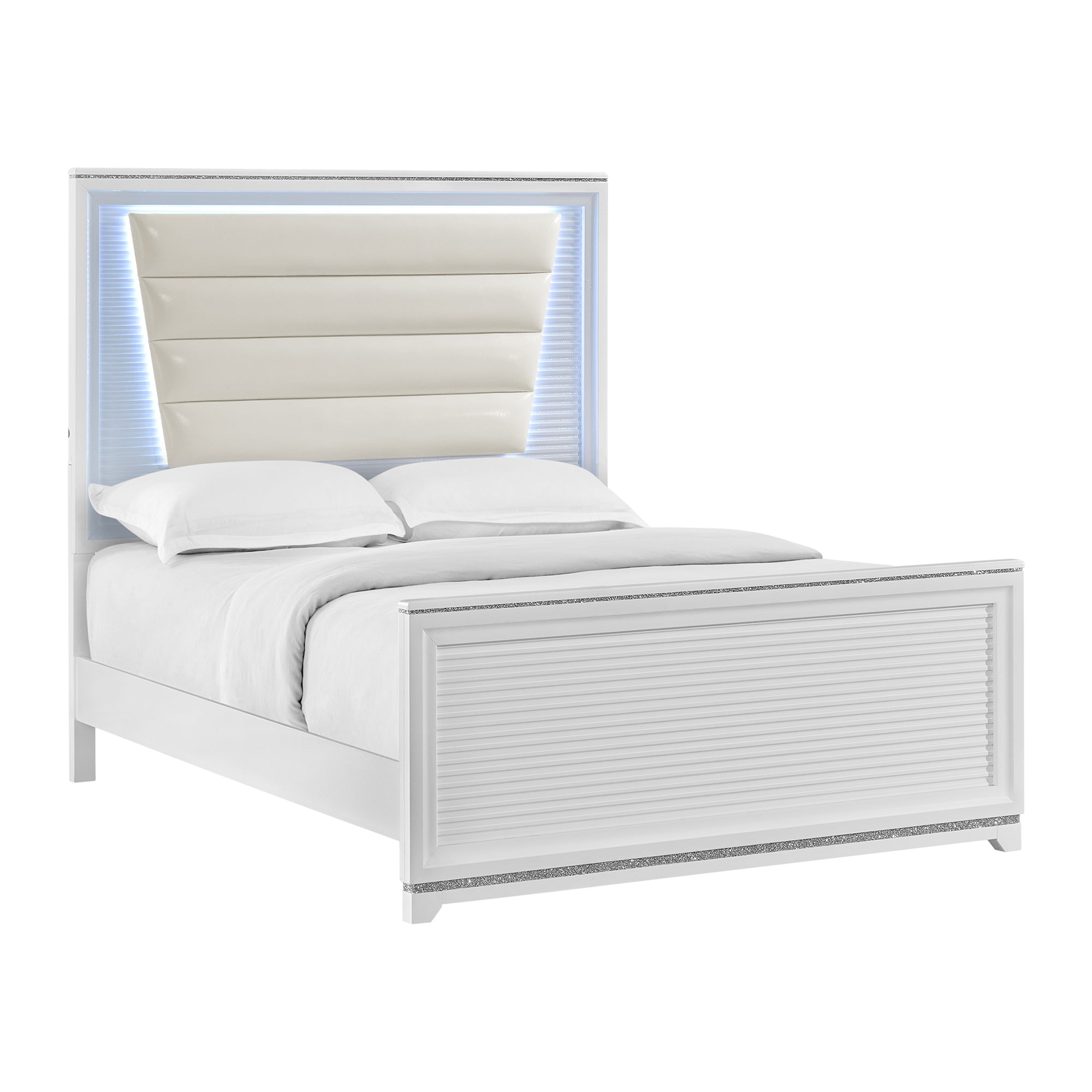 Denmark King Upholstered Bed with Mirrored Dresser