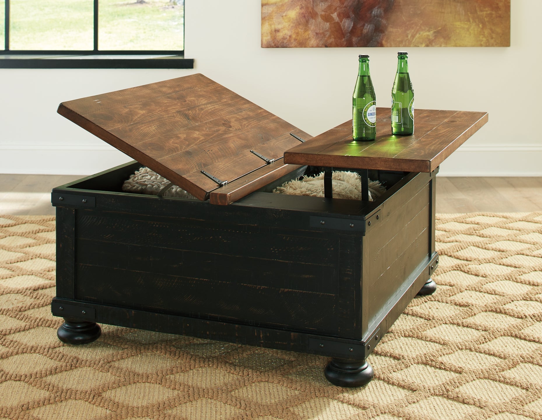 Valebeck Lift Top Coffee Table - Black/Brown