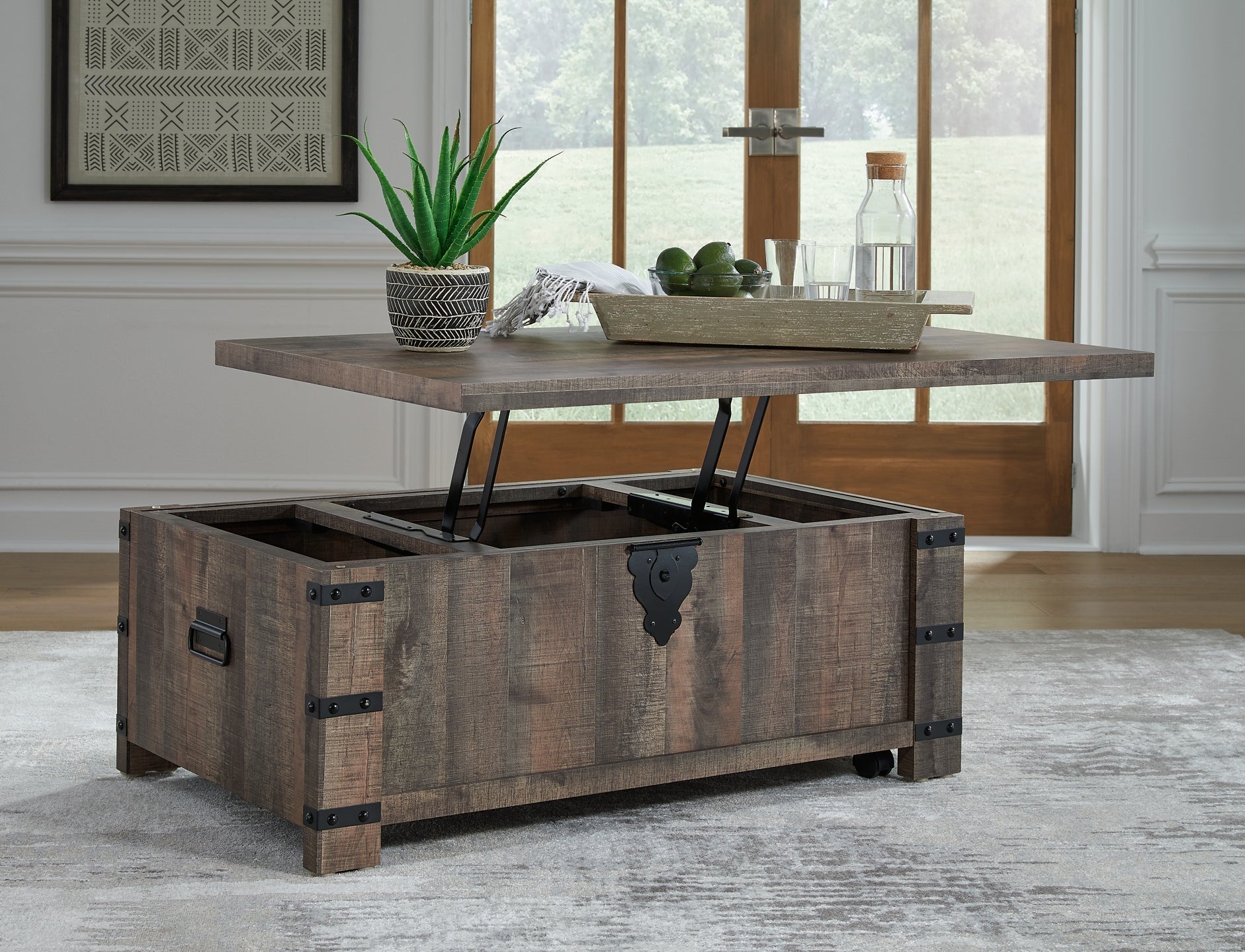 Hollum Lift Top Coffee Table - Rustic Brown