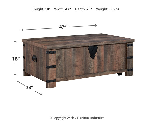 Hollum Lift Top Coffee Table - Rustic Brown
