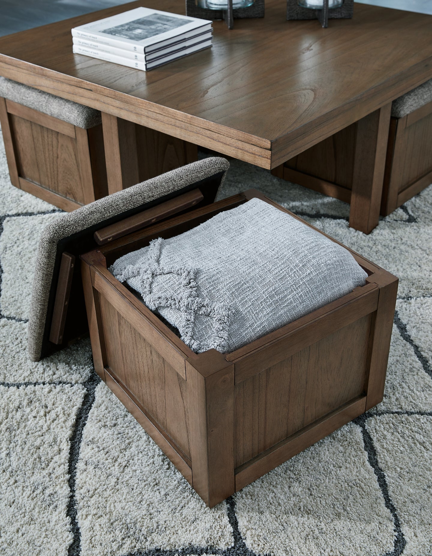 Boardernest Coffee Table with 4 Stools (5-Piece) - Brown