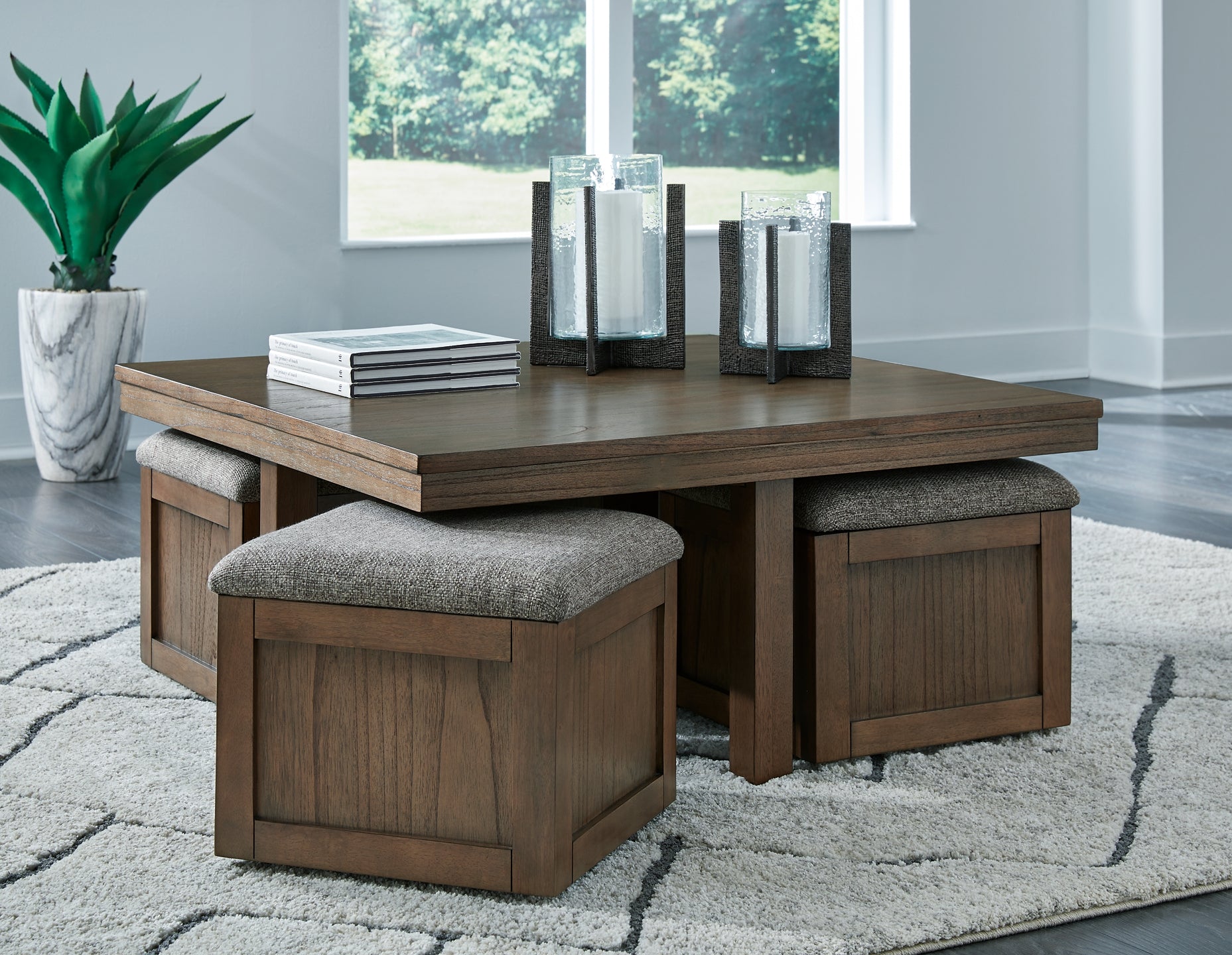 Boardernest Coffee Table with 4 Stools (5-Piece) - Brown