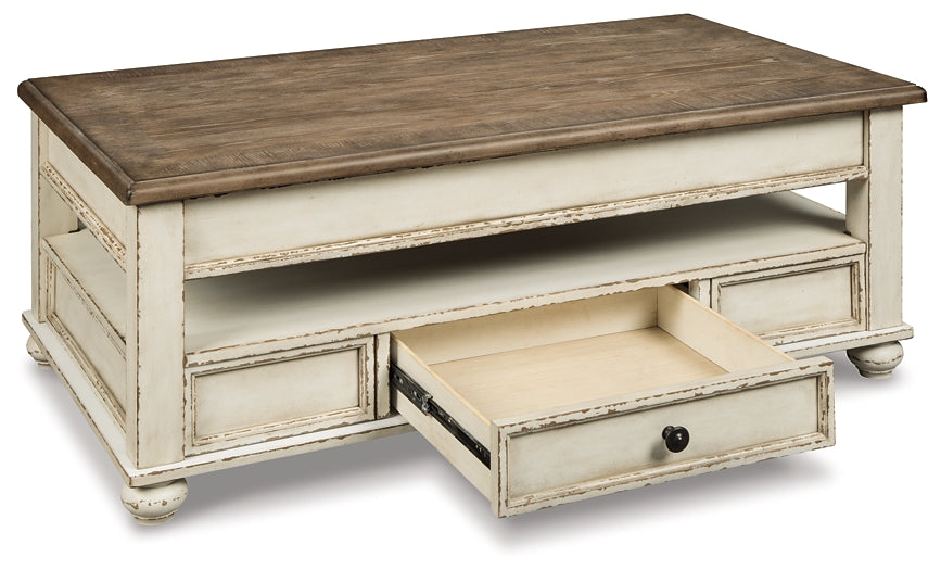 Realyn Lift Top Coffee Table - White/Brown