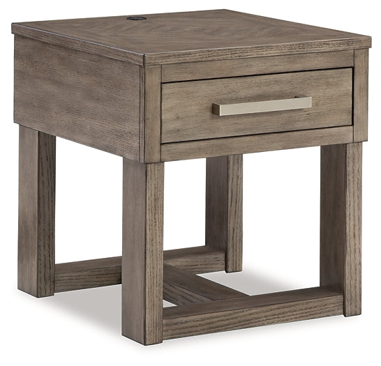 Loyaska End Table - Grayish Brown/White