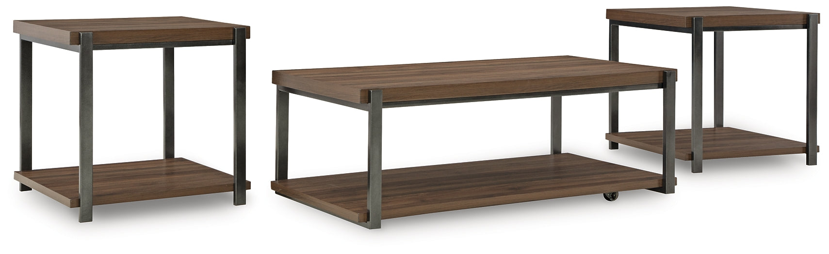 Trindwick 3-Piece Table Set - Brown/Gun Metal