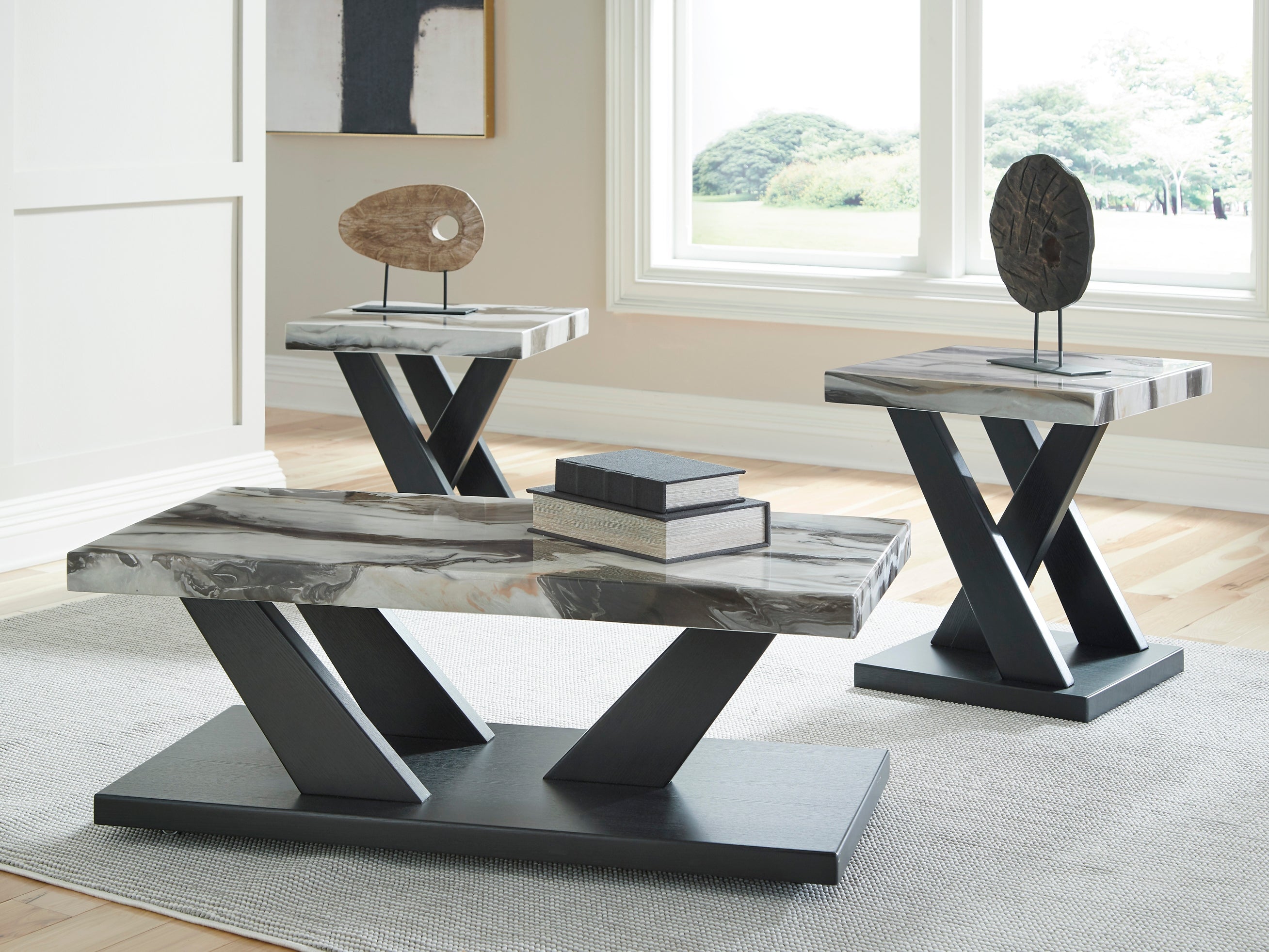 Cendill 3-Piece Table Set - Dark Brown/White/Black