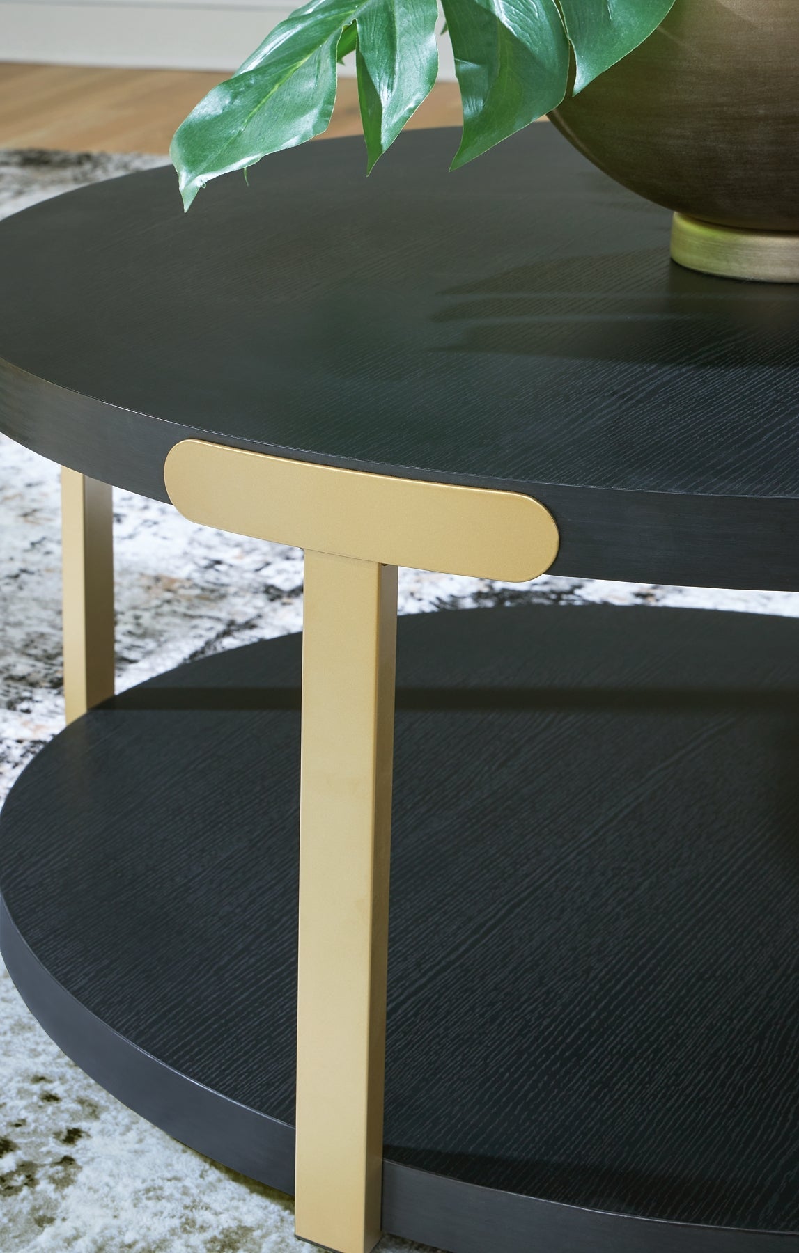 Shylore 3-Piece Table Set - Black/Brass Finish