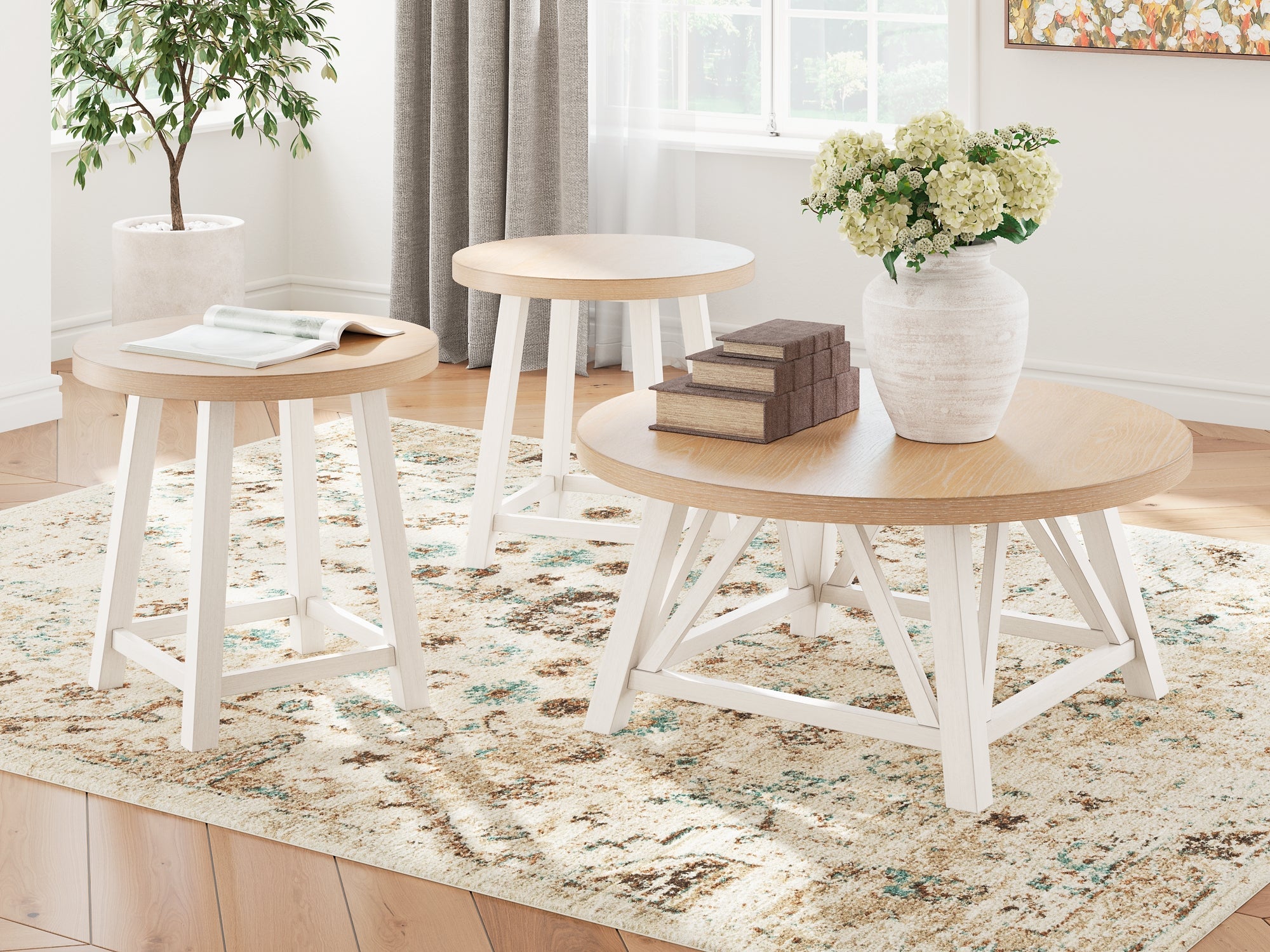 Fawndell 3-Piece Table Set - Antique White/Brown