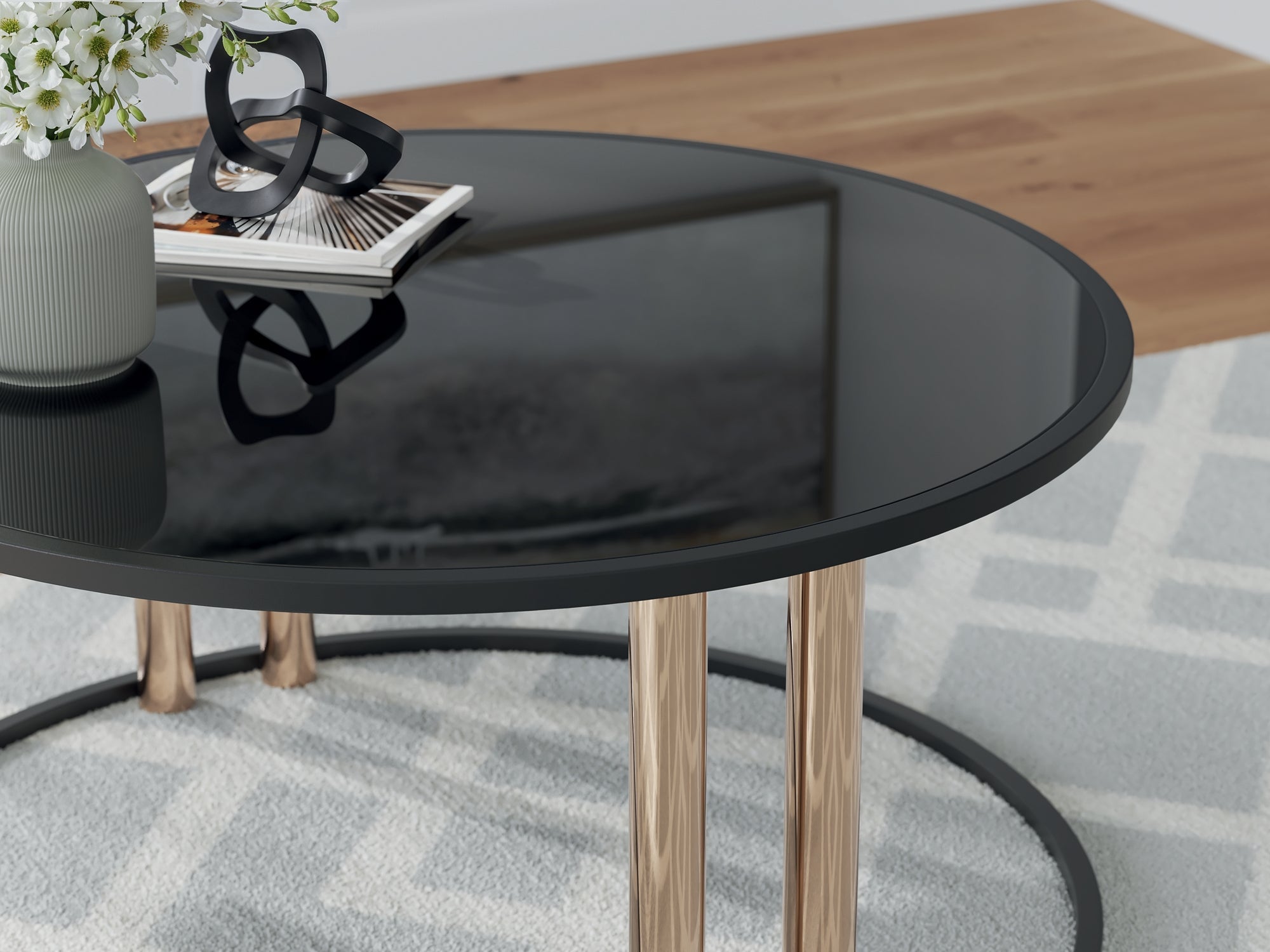 Hannerly 3-Piece Table Set - Black/Gold Finish