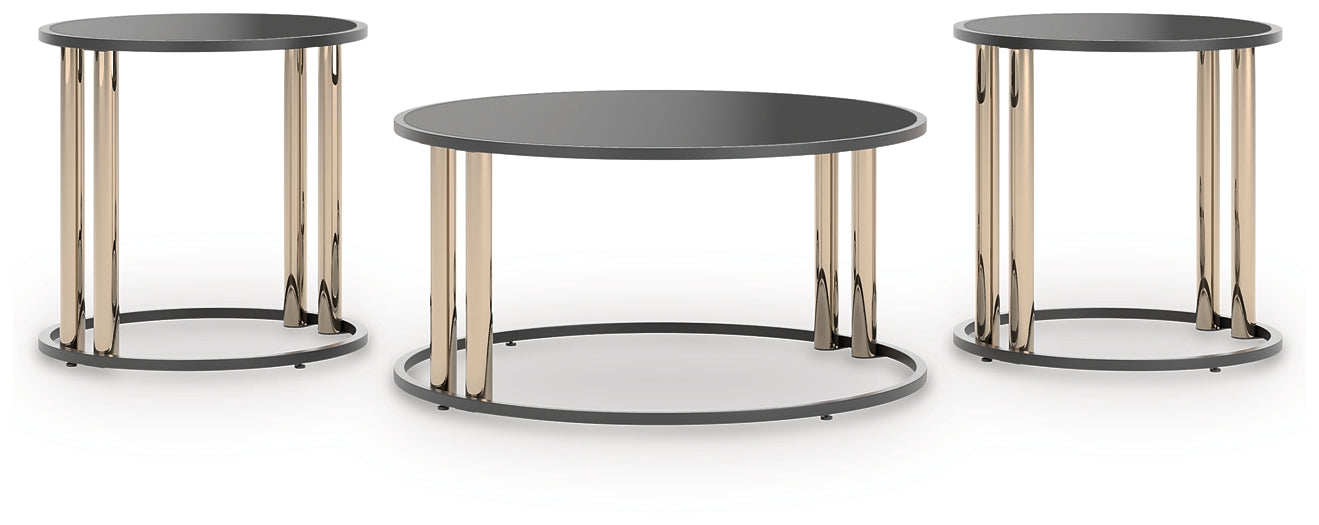 Hannerly 3-Piece Table Set - Black/Gold Finish