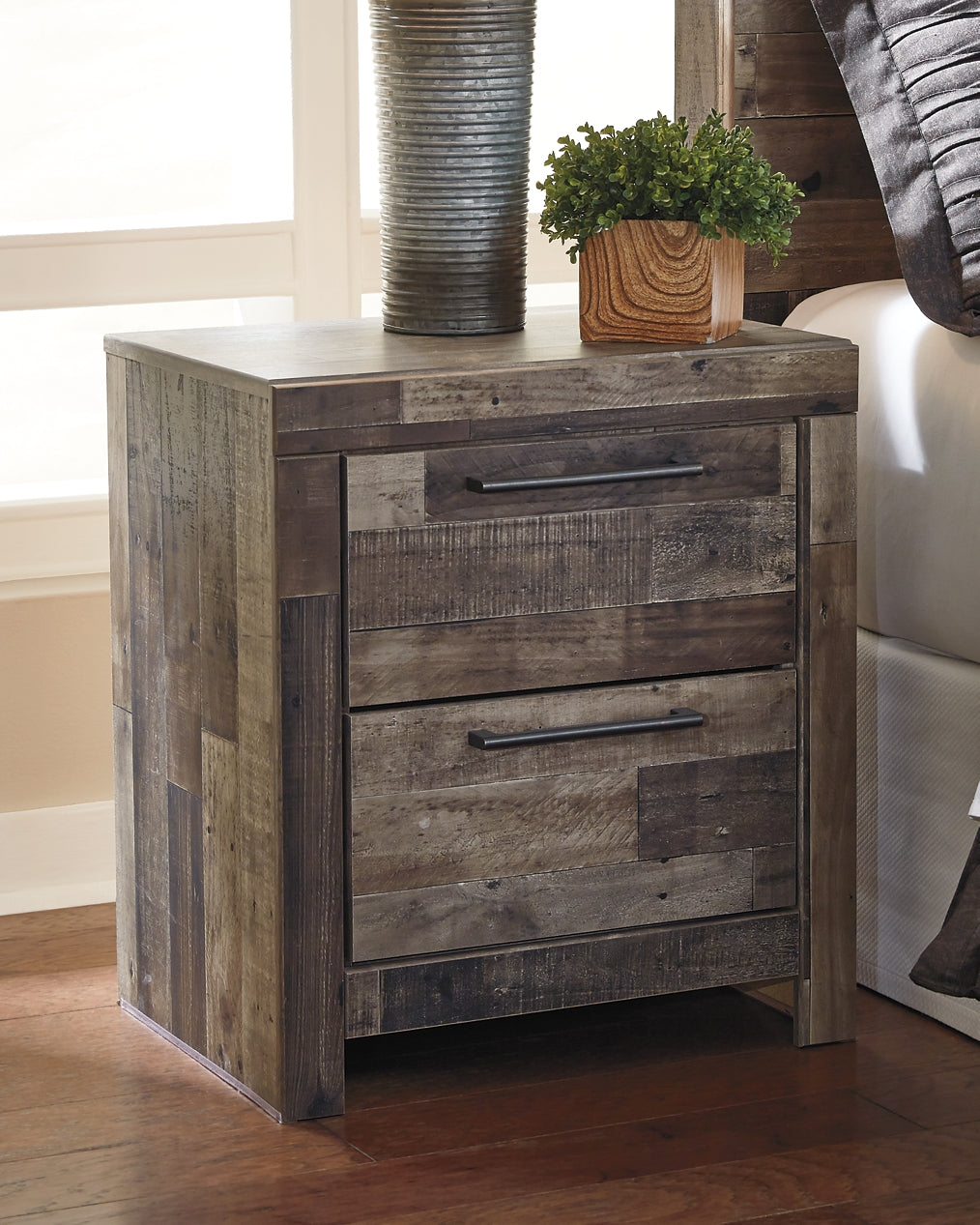Derekson Twin Panel Headboard Bed with Mirrored Dresser, Chest and Nightstand