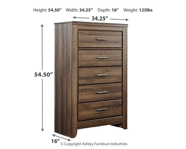 Juararo Queen Panel Headboard Bed with Mirrored Dresser and Chest