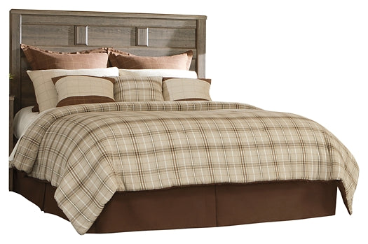 Juararo Queen Panel Headboard Bed with Mirrored Dresser and Chest