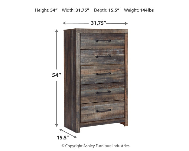 Drystan Queen Panel Headboard Bed with Mirrored Dresser and Chest