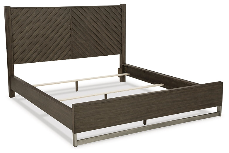 Arkenton California King Panel Bed with Mirrored Dresser, Chest and Nightstand