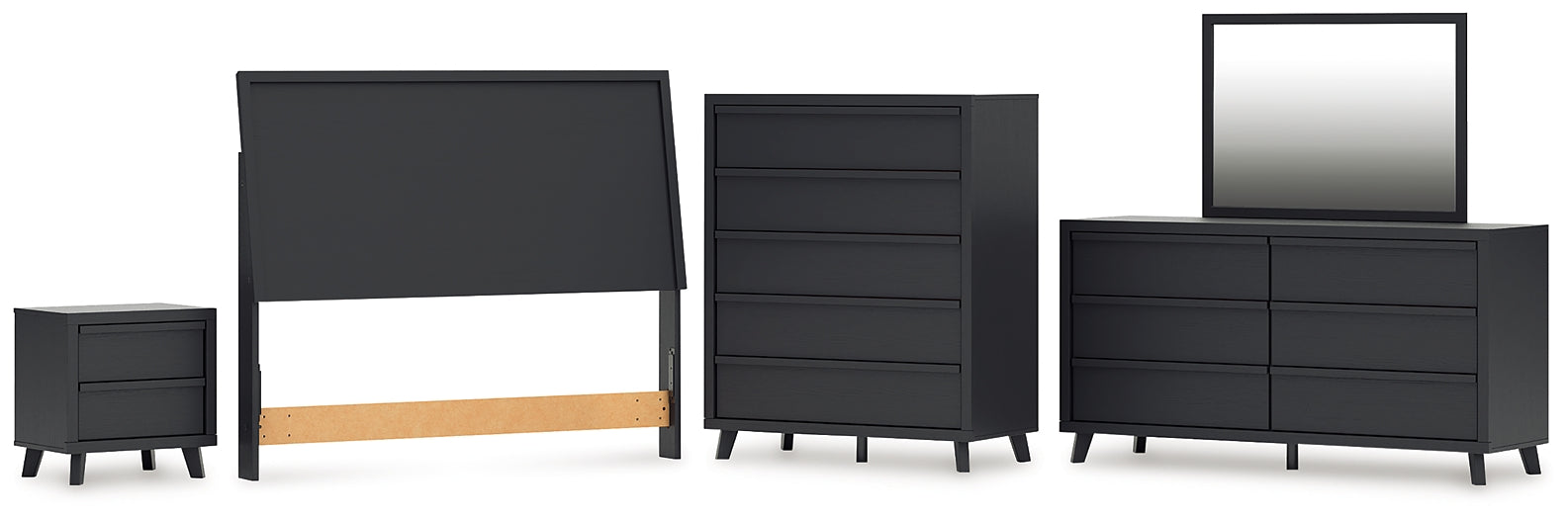 Danziar Queen Panel Headboard with Mirrored Dresser, Chest and Nightstand