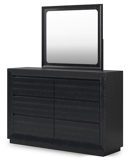 Londer California King Panel Bed with Mirrored Dresser and Chest
