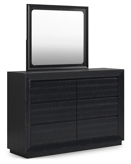 Londer California King Panel Bed with Mirrored Dresser, Chest and Nightstand