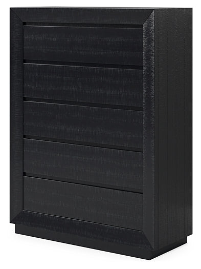Londer California King Panel Bed with Mirrored Dresser, Chest and Nightstand