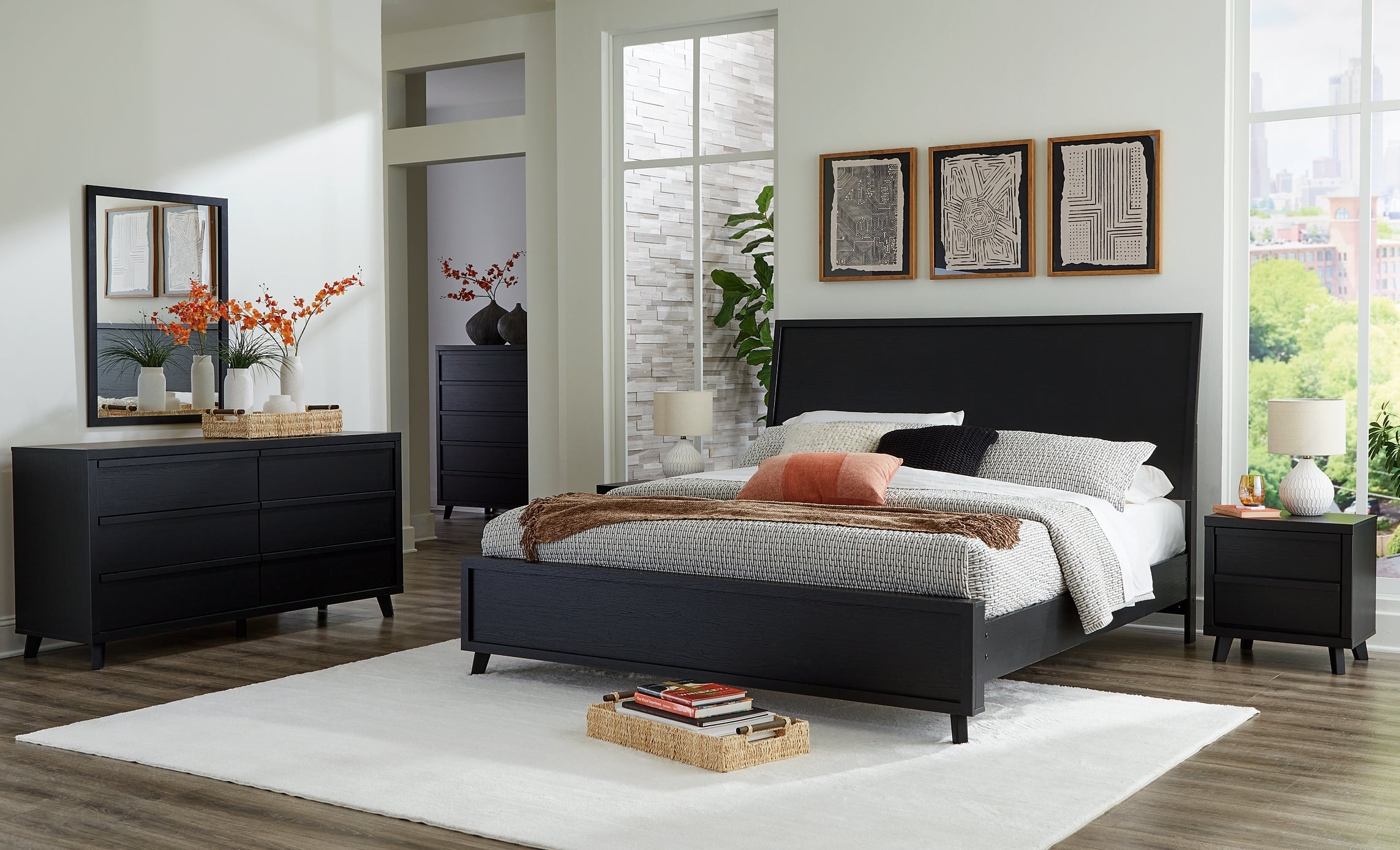 Danziar Queen Panel Headboard with Mirrored Dresser