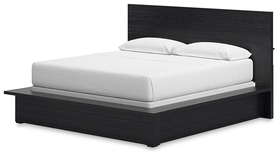 Londer California King Panel Bed with Mirrored Dresser and Nightstand