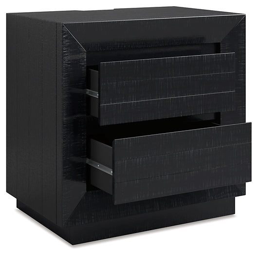 Londer California King Panel Bed with Mirrored Dresser and Nightstand
