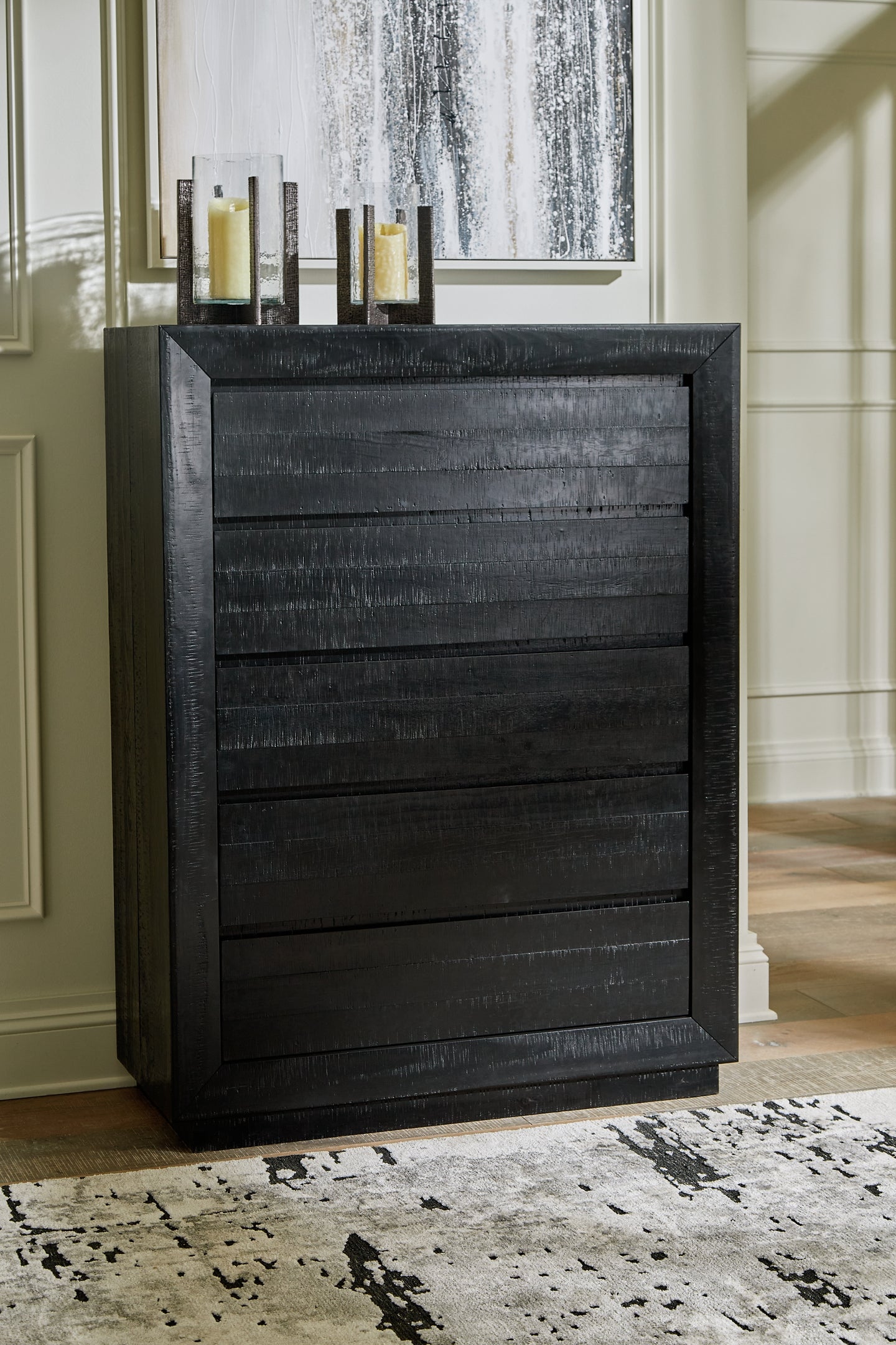 Londer King Panel Bed with Mirrored Dresser, Chest and Nightstand
