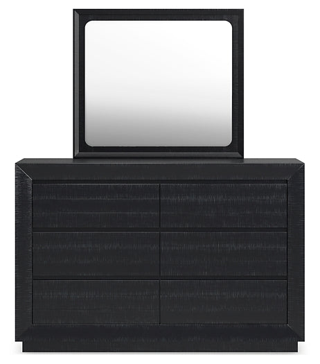Londer King Panel Bed with Mirrored Dresser and Nightstand