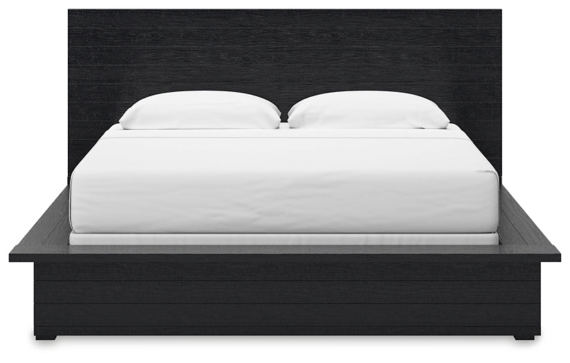 Londer King Panel Bed with Mirrored Dresser and Nightstand