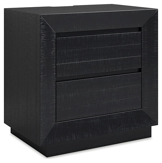 Londer King Panel Bed with Mirrored Dresser and Nightstand