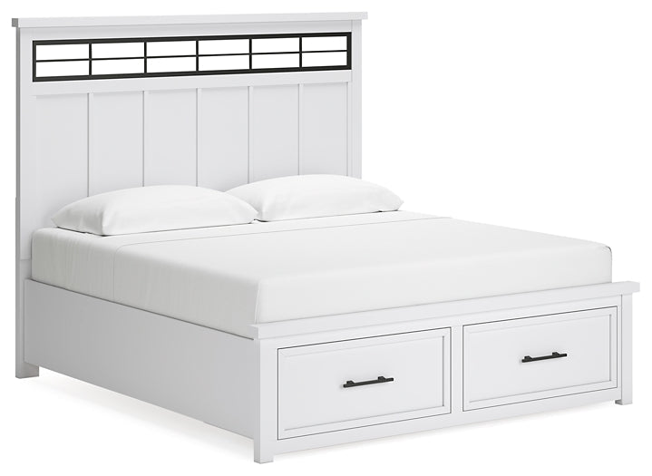 Ashbryn King Panel Storage Bed with Mirrored Dresser and Chest