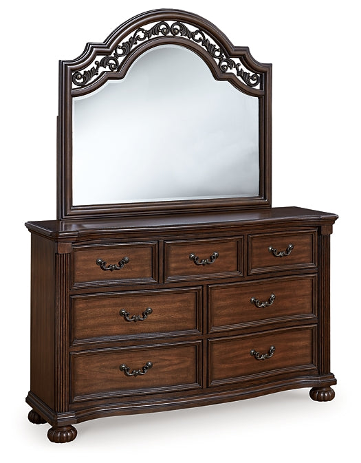 Lavinton California King Poster Bed with Mirrored Dresser and Chest