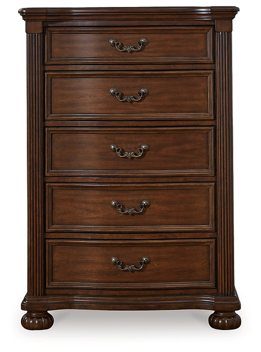 Lavinton California King Poster Bed with Mirrored Dresser and Chest