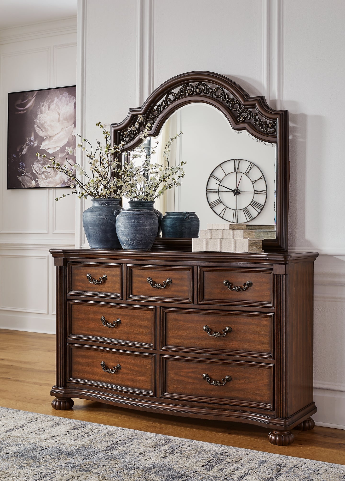 Lavinton King Poster Bed with Mirrored Dresser and Chest