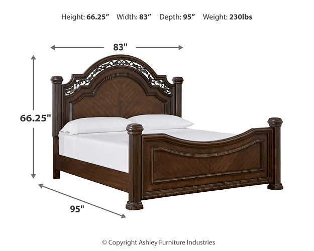 Lavinton King Poster Bed with Mirrored Dresser and Chest