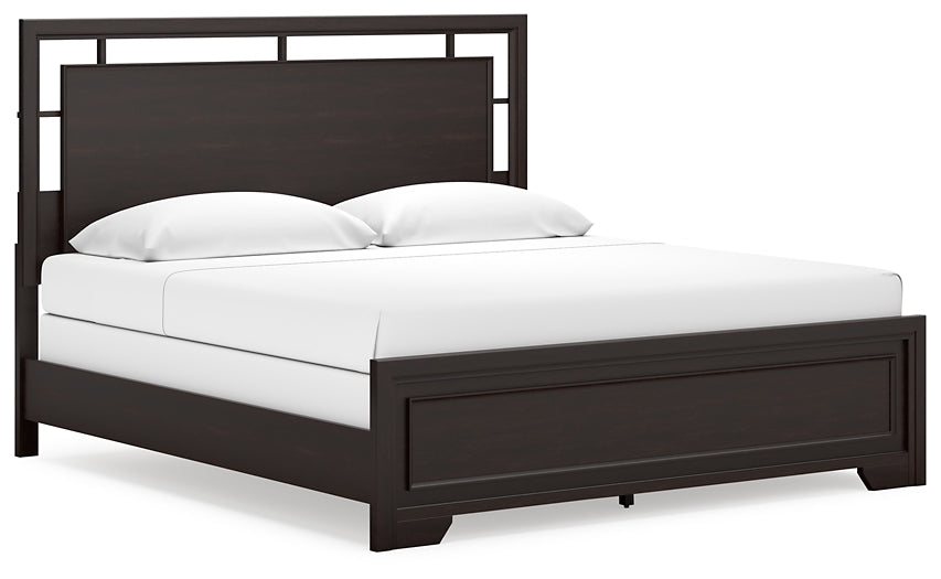 Covetown King Panel Bed with Mirrored Dresser and Chest