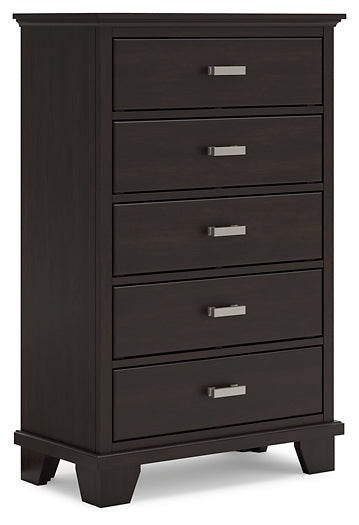 Covetown California King Panel Bed with Mirrored Dresser and Chest
