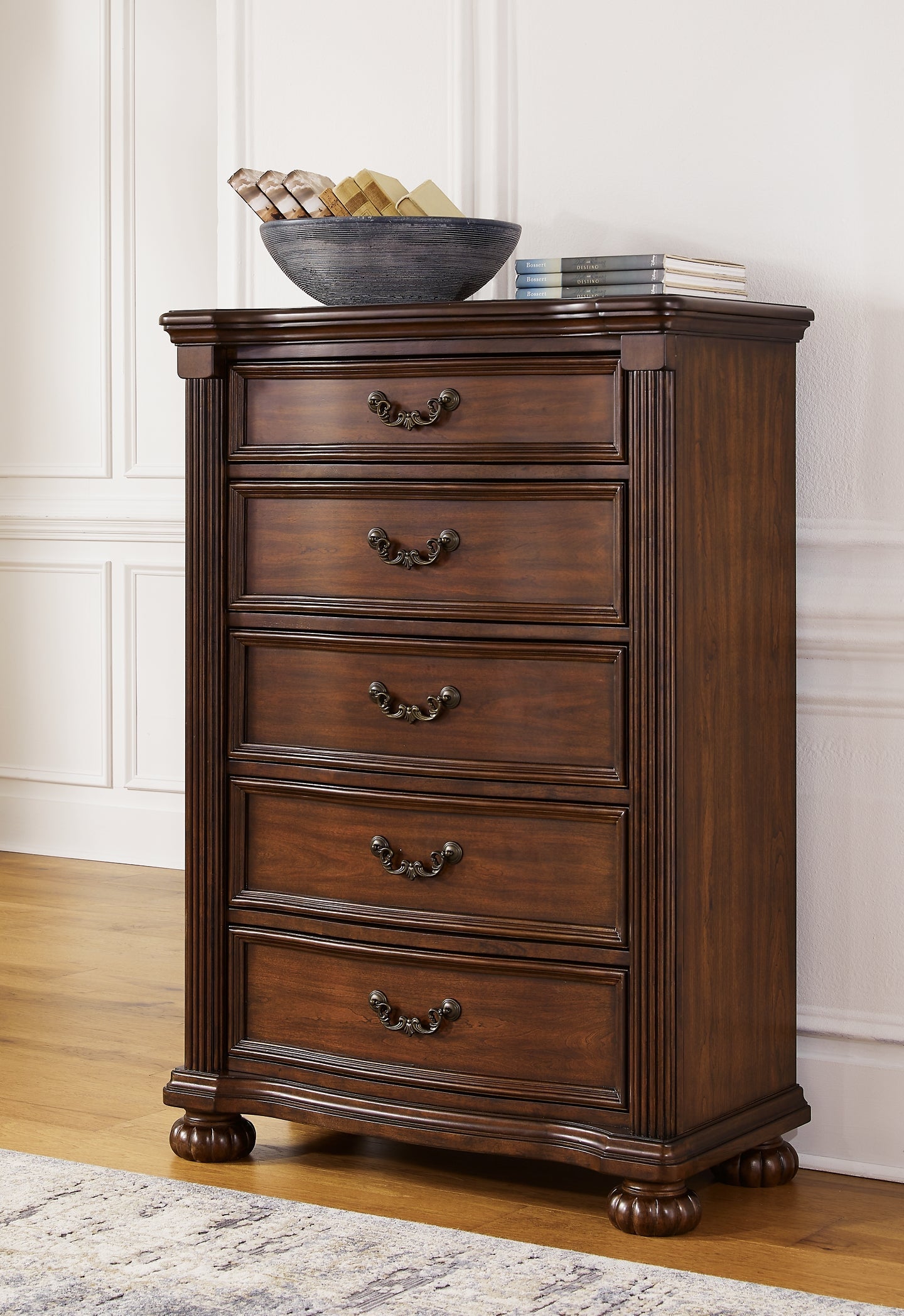 Lavinton Queen Poster Bed with Mirrored Dresser, Chest and Nightstand