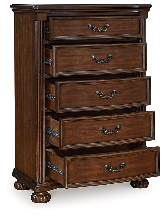 Lavinton Queen Poster Bed with Mirrored Dresser and Chest