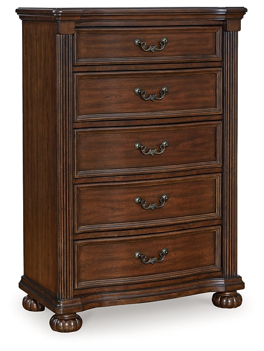 Lavinton Queen Poster Bed with Mirrored Dresser and Chest