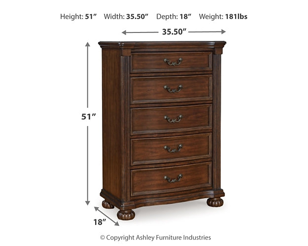 Lavinton Queen Poster Bed with Mirrored Dresser and Chest