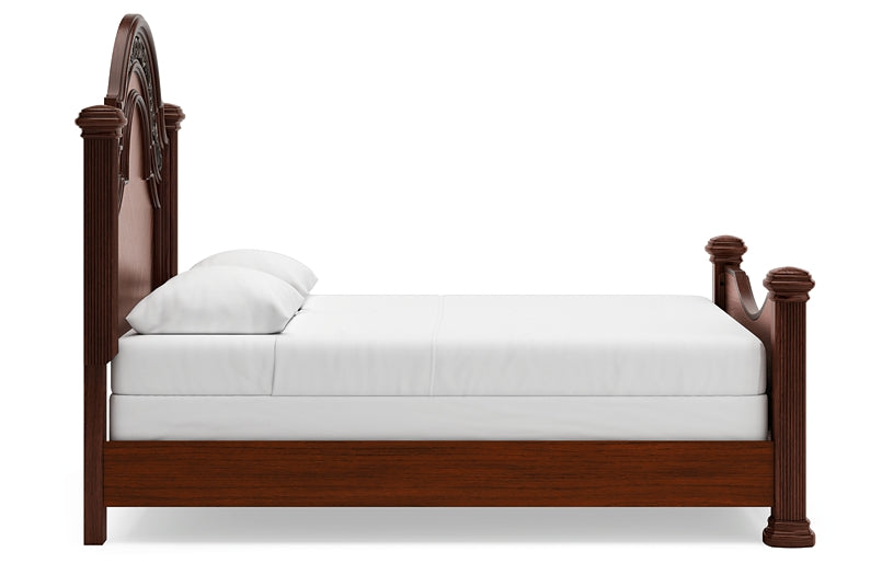 Lavinton Queen Poster Bed with Mirrored Dresser and Chest
