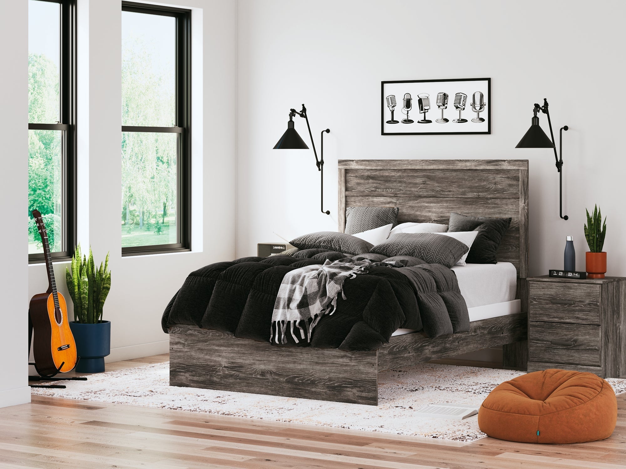 Ralinksi Full Panel Bed with Mirrored Dresser, Chest and Nightstand