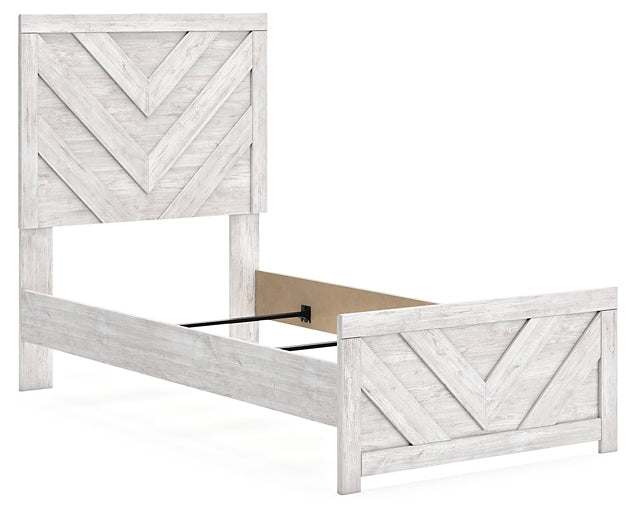 Cayboni Twin Panel Bed with Mirrored Dresser and Chest