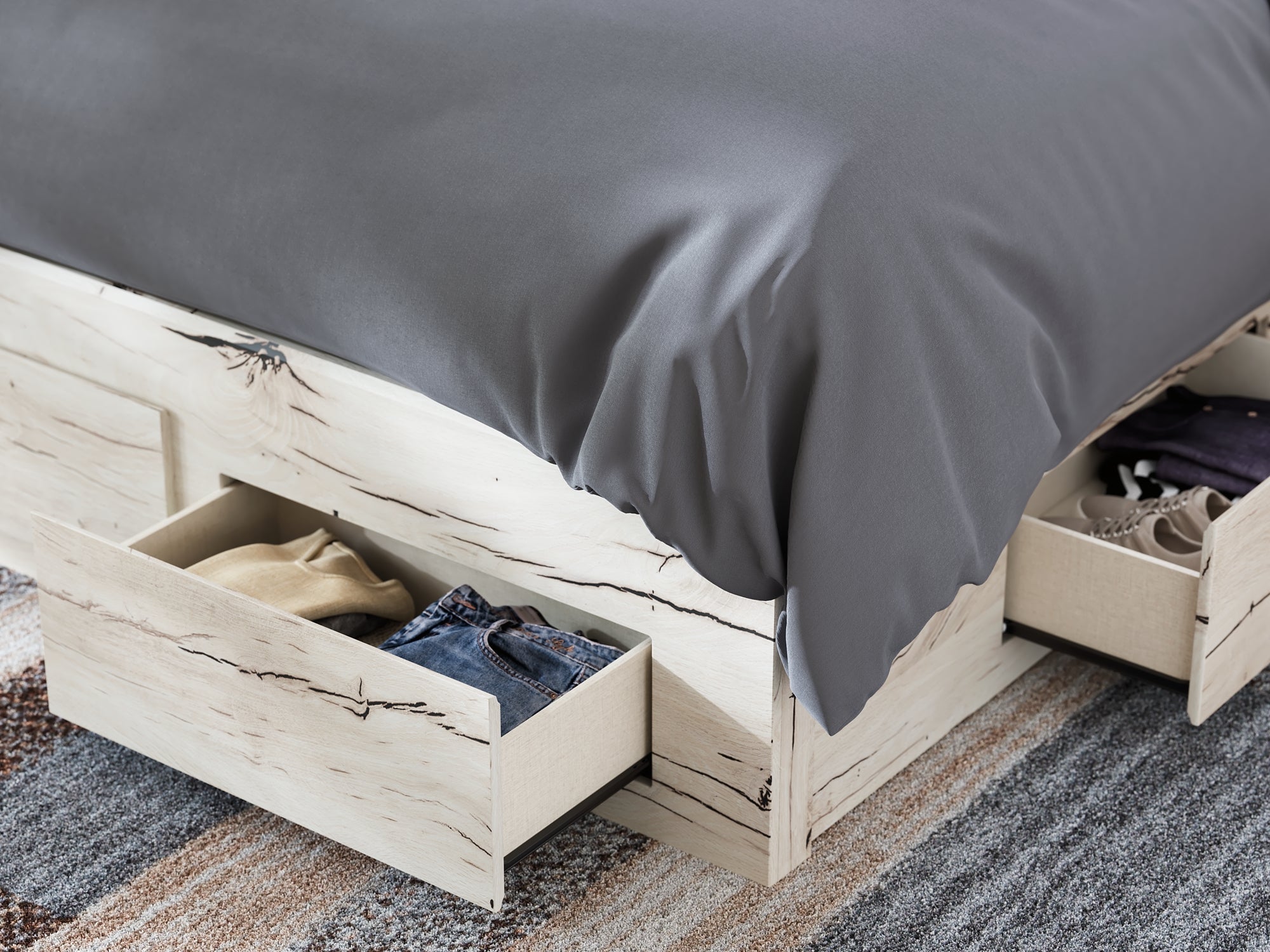 Lawroy Queen Panel Storage Bed with Mirrored Dresser and Chest