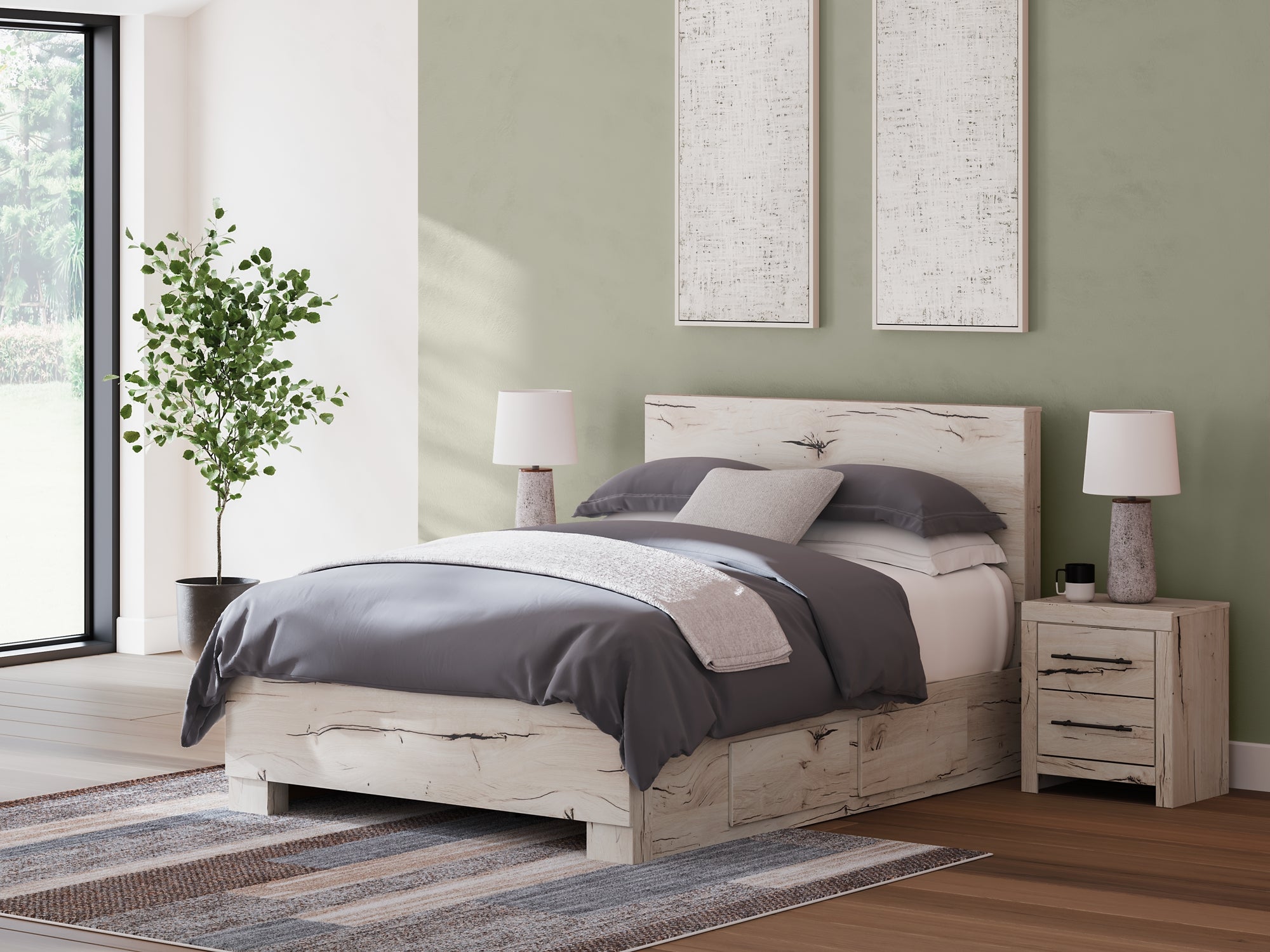 Lawroy Queen Panel Bed with Mirrored Dresser and Chest