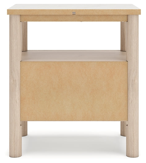 Cadmori Queen Upholstered Panel Bed with Mirrored Dresser and Nightstand