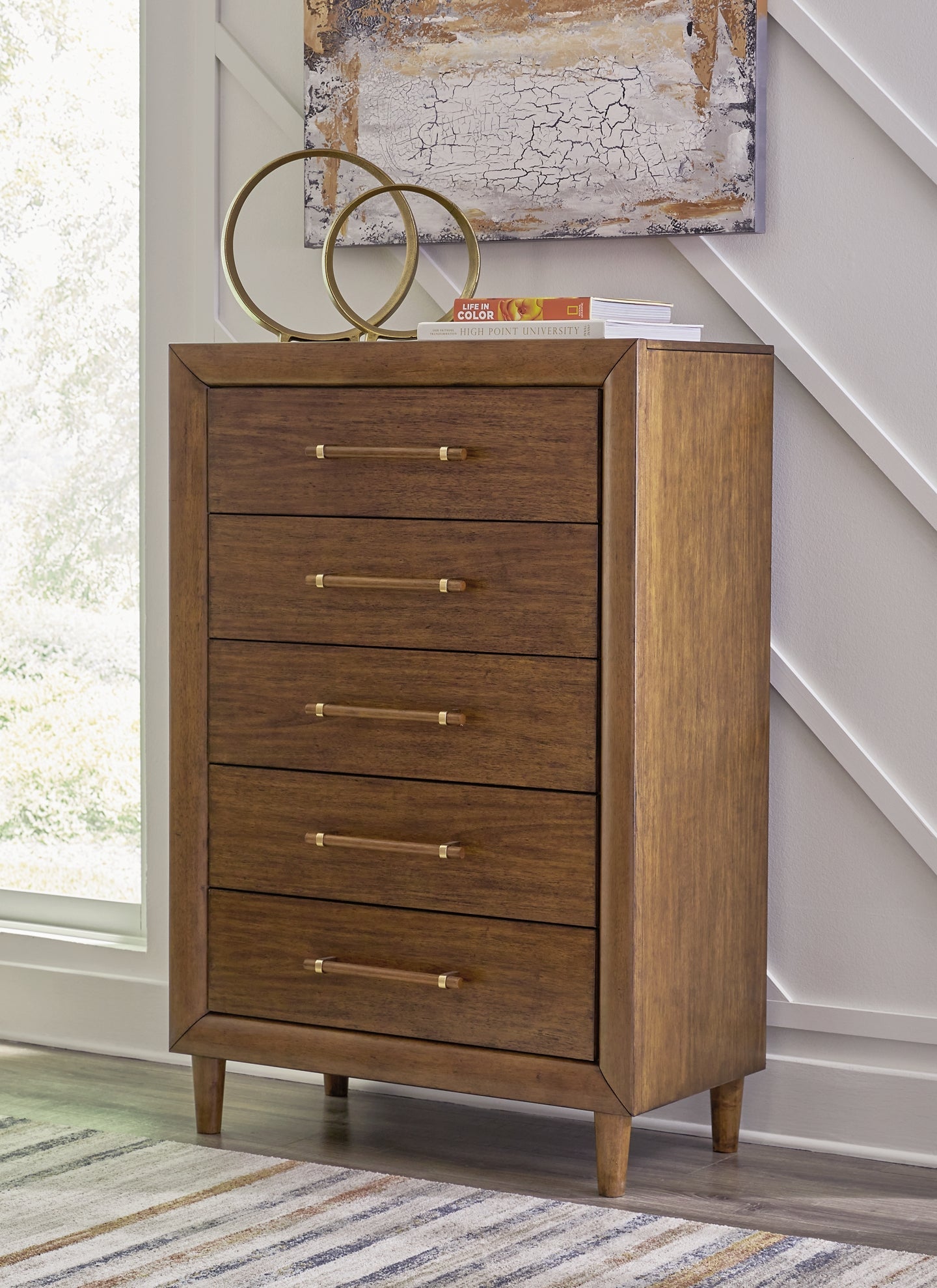 Lyncott Queen Upholstered Bed with Mirrored Dresser and Chest